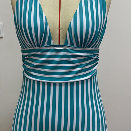New Women Green Striped One-piece Bikini Swimsuit