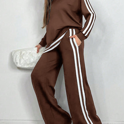Casual Striped Trousers Long Sleeve Round Neck Suit
