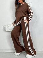 Casual Striped Trousers Long Sleeve Round Neck Suit