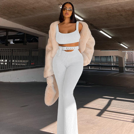 Women's Solid Color Sleeveless Vest Bell-bottom Pants Two-piece Set