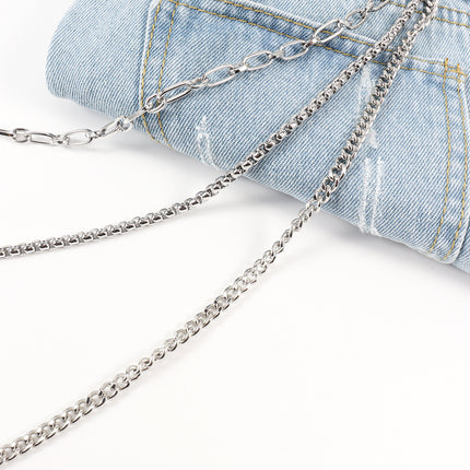 New European And American Style Pants Chain Men And Women Three-layer Silver Personality Chain With Jeans Punk Hip Hop Accessories