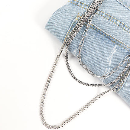 New European And American Style Pants Chain Men And Women Three-layer Silver Personality Chain With Jeans Punk Hip Hop Accessories
