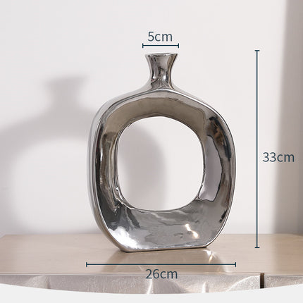 Electroplated Silver Ceramic Vase Desktop Decoration