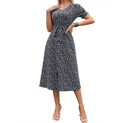 Women's Temperament Commute Casual Vacation Style Printed Knotted Dress