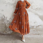 Muslim New Pure Color Embroidery With Belt Fashion Elegant Dress
