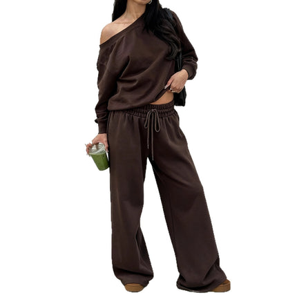 New Style Slant Shoulder Design Sports Style Leisure Fashion Two-piece Set