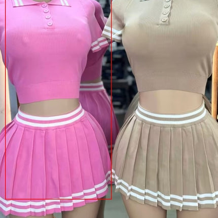 Casual Set Trendy Tops Pleated Skirt Two-piece Set