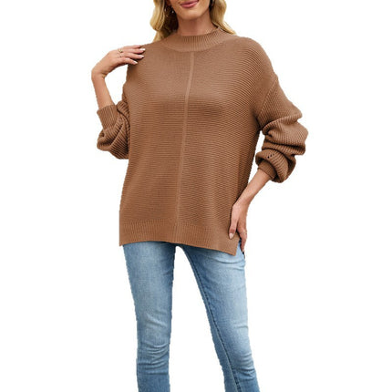 Knitted Solid Color Half Collar Loose Pullover New Sweater