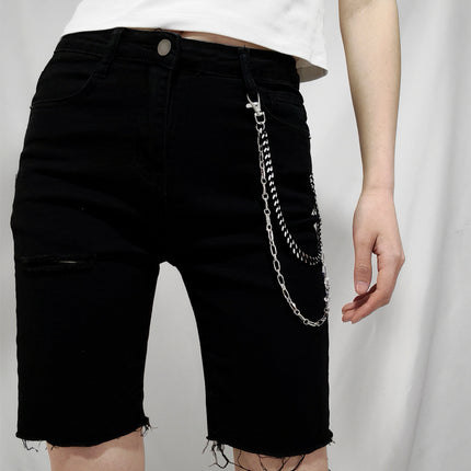 New European And American Punk Style Personality Double Pants Chain Men And Women Black And Silver Mixed Simple Chain Hip-hop Jeans Decoration