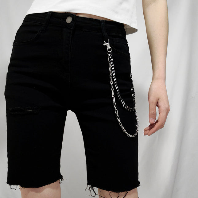 New European And American Punk Style Personality Double Pants Chain Men And Women Black And Silver Mixed Simple Chain Hip-hop Jeans Decoration