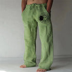 Printed Cotton And Linen Loose Casual Drawstring Trousers