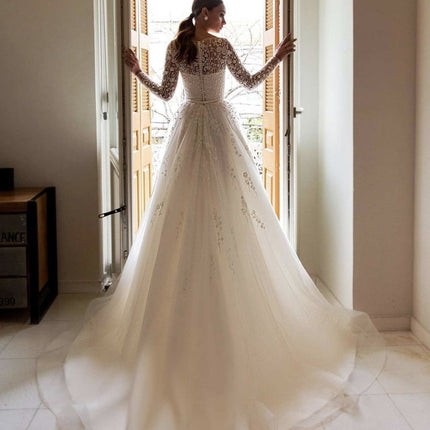 Wedding Dress Off-shoulder Long Sleeve Bride