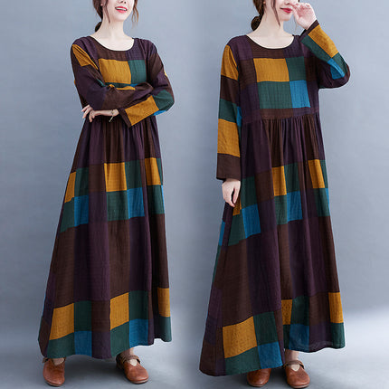 Literary Plus Size Plus Fertilizer Plus Printing Long-sleeved Dress