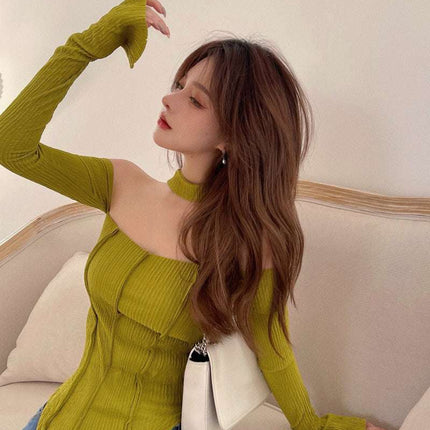 One-shoulder Halterneck Sweater Women Summer