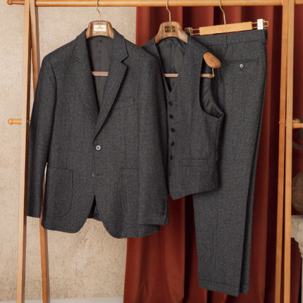 Autumn Winter Retro Herringbone Wool Slim Fit Men's Suits