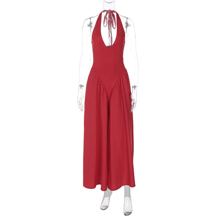 Halter Elegant Large Swing Skirt Dress Women's Clothing