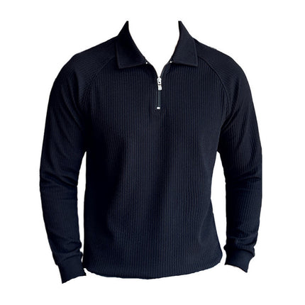 High Elastic Thickened Seersucker Half Zipper Polo Shirt