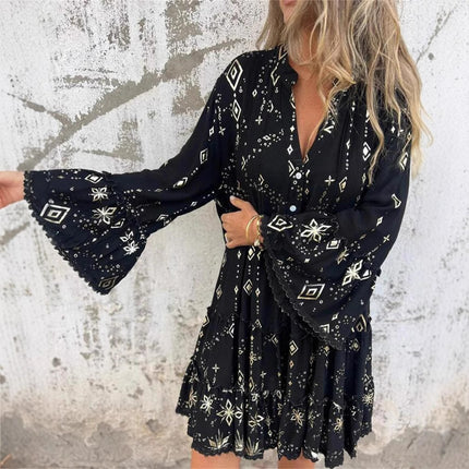 Solid Color Bronzing Fashion Horn Lace Sleeve Hollow-out Plus Size Dress