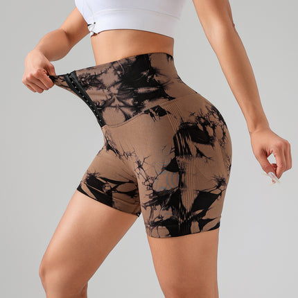 Tie Dye Button Everyday Wear Spring Summer Sports Shorts, High Waist Butt Lift Tie Dye Shorts, Women's Summer Yoga Wear Fitness Shorts Running Sports Fitness Yoga Shorts