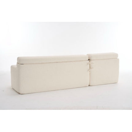 LY-029B WHITE COMPRESSION SOFA Combining Chaise Longue With 3-seater  Wood Grain Chenille Fabric, Full Sponge Compression Sofa,combined Sofa With 2 Pillows For Living Home Furniture