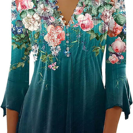 Women's Single-breasted Fashion V-neck Half-sleeve Top