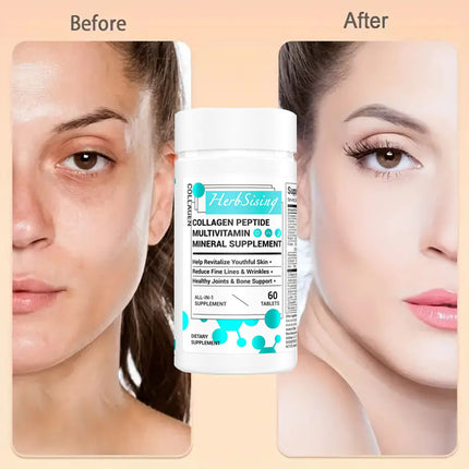 Collagen Peptides For Women, Beauty Vitamin And Mineral Supplement With Multivitamins, Hydrolyzed Protein Peptide Type, Biotin And Vitamins - 60 Capsules