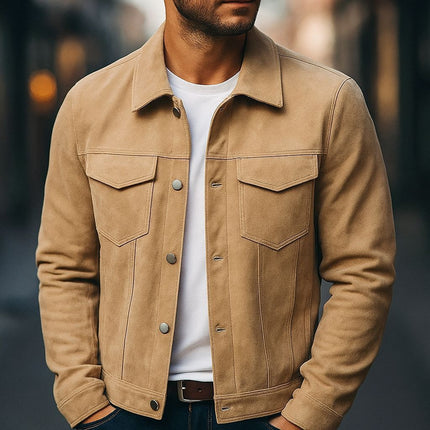 Deer Suede Men's Winter Lapel Work Jacket