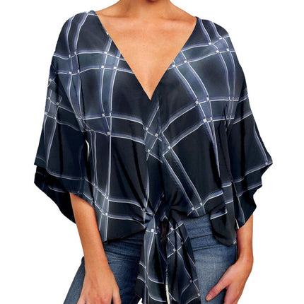 New V Neck Blouse Women Leopard Print Shirts Floral Tie Front Blouses Batwing Summer Oversize Ladies Tops