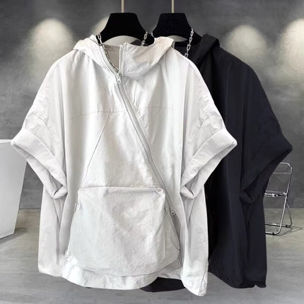 Men's Summer Zipper Design Hooded Short-sleeved T-shirt