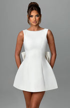 Fashion Big-Bowed Pearls Backless Dress Summer Slim Sleeveless A-line Dresses For Party Evening Women's Clothing
