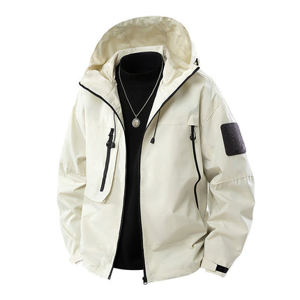Spring New Men's Windbreaker Jacket Korean Slim Hooded Shoulder Patch Outdoor Jacket Trendy