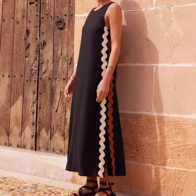 Fashion Round Neck Vest Sleeveless Long Dress Women