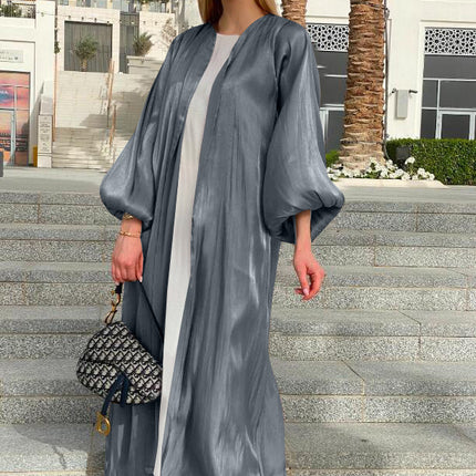 Eid Muslim Abaya Dress Kimono For Women Fashion Shining Silklike Summer Abayas Cardigan Puff Sleeve Dubai Turkey Clothes