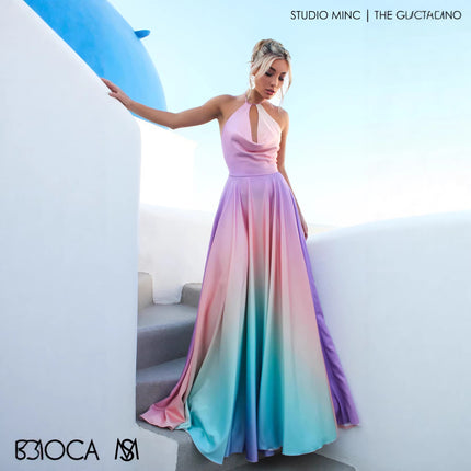 Womens Flared Defined-Waist Gradient-Dye Dress