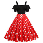 Lotus Leaf Edge Suspender Short Sleeved Black Polka Dot Big Swing Dress