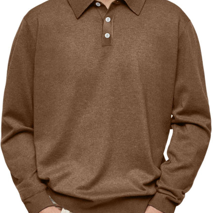 Long Sleeve V-neck Buttons Men's Casual Jacket Polo Shirt