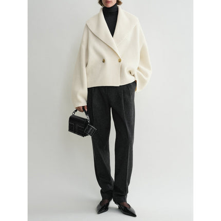 Women's Simple Loose Cardigan With Curved Collar