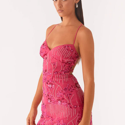 Women's Sequined Embroidered Backless Sling Dress