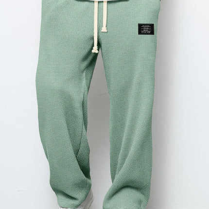 Waffle Straight Pants Fashion Brand Loose Loose  Drawstring Pockets Trousers Casual Men's Clothing