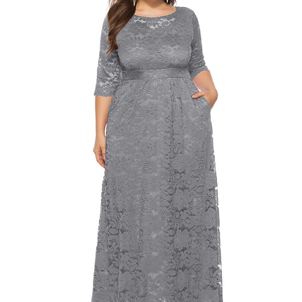 Plus Size Women New Hollow Lace Pocket Dress