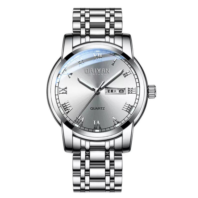 Stainless Steel With Double Calendar Quartz Watch Waterproof Luminous
