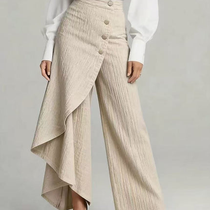 Unique Straight-leg Pants Fashion Large Ruffled Buttons Trousers Women's Faux Jeans Clothing