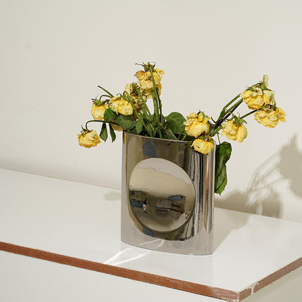 Mirror Silver Geometric Architecture Minimalist Moon Phase Vase