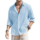 Men's Linen Cardigan Single Row Lapel Long Sleeve Shirt
