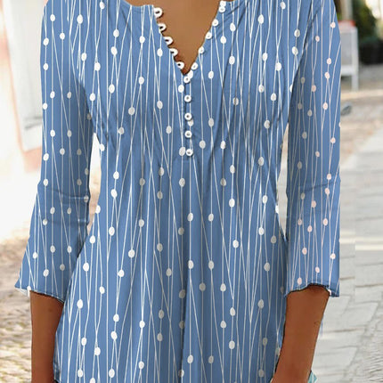 Fashion Printed Long Sleeved Shirt V-neck Blouses Ladies