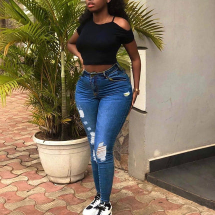 Fashion Holes Jeans Student Pants