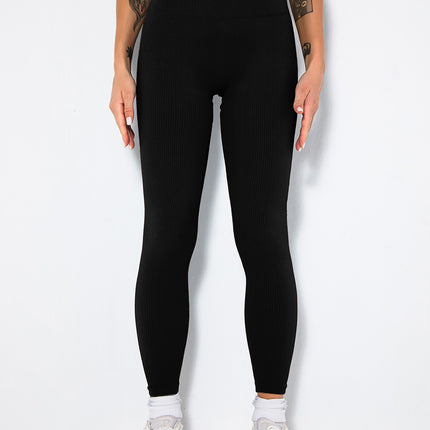 2 Pack Womens Seamless Ribbed Leggings Soft Slimming Yoga Pants, Ribbed Yoga Pants High Waisted Gym Leggings Sport Women Fitness Seamless Female