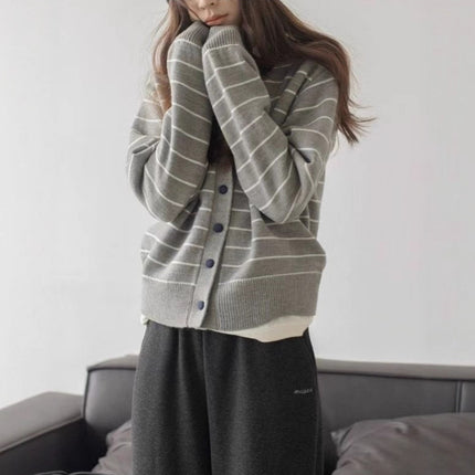 Women's Striped Idle Style Soft Glutinous Striped Sweaters Cardigan