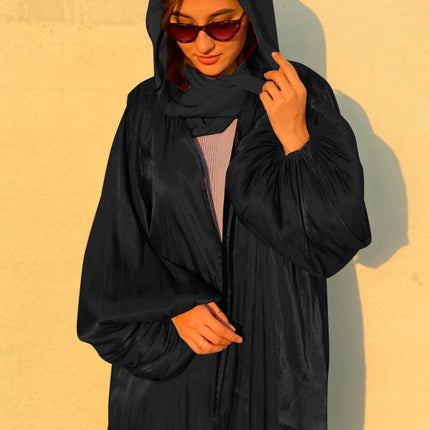 Eid Muslim Abaya Dress Kimono For Women Fashion Shining Silklike Summer Abayas Cardigan Puff Sleeve Dubai Turkey Clothes