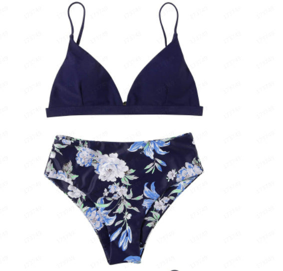 Solid Color Printing Bikini Beach Swimsuit